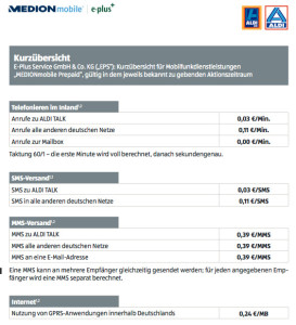 Aldi Talk Medionmobile Tarifübersicht