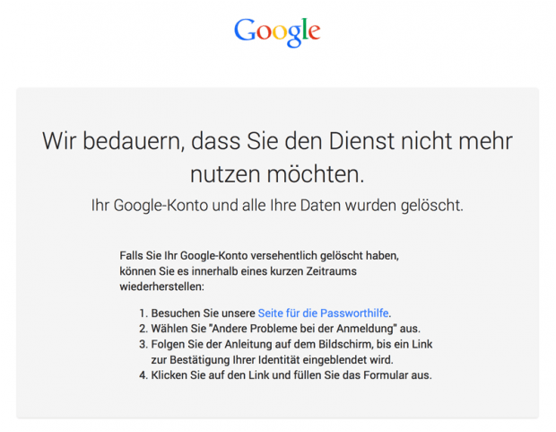 Google Konto gelöscht