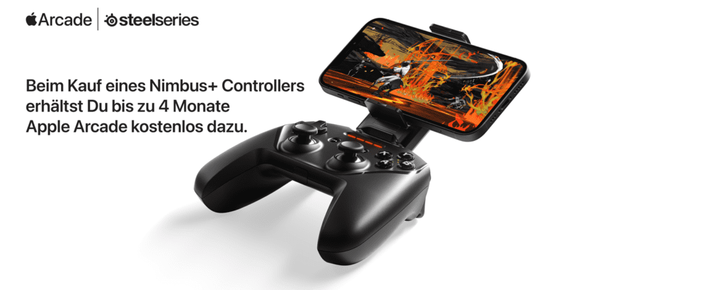 Ein besonderes Goodie für die Apple User: Beim Kauf des Nimbus+ Controllers erhält man bis zu 4 Monate Apple Arcade kostenlos dazu.