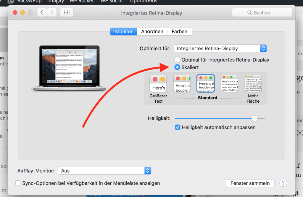 In den Systemeinstellungen Retina-Darstellung abschalten