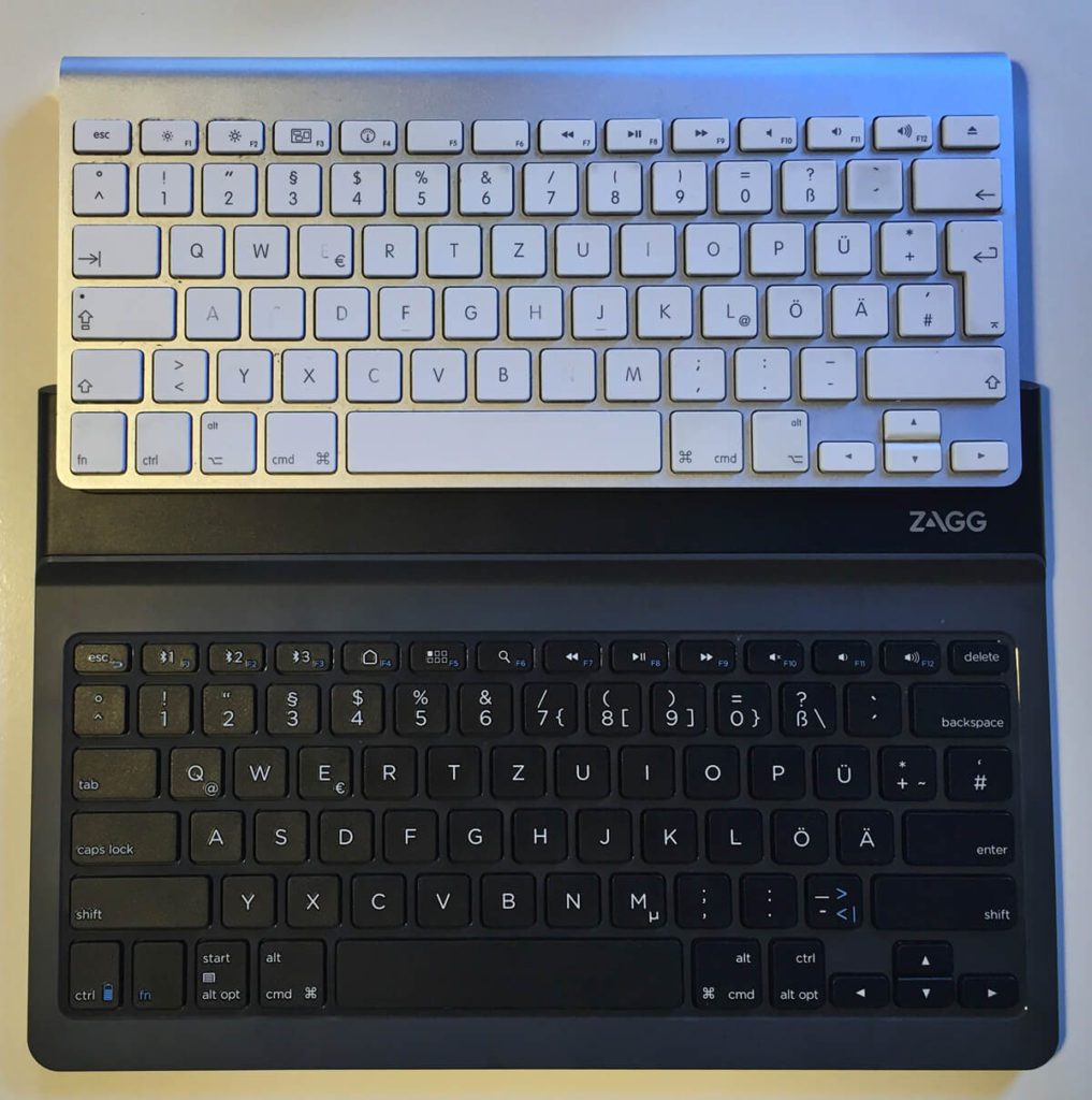 Vergleich ZAGG Limitless Tastatur und original Apple Keyboard