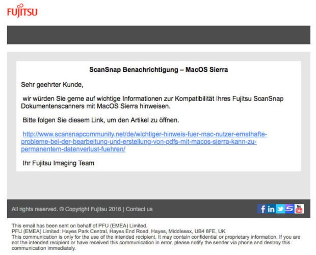 ScanSnap Benachrichtigung zu macOS Sierra