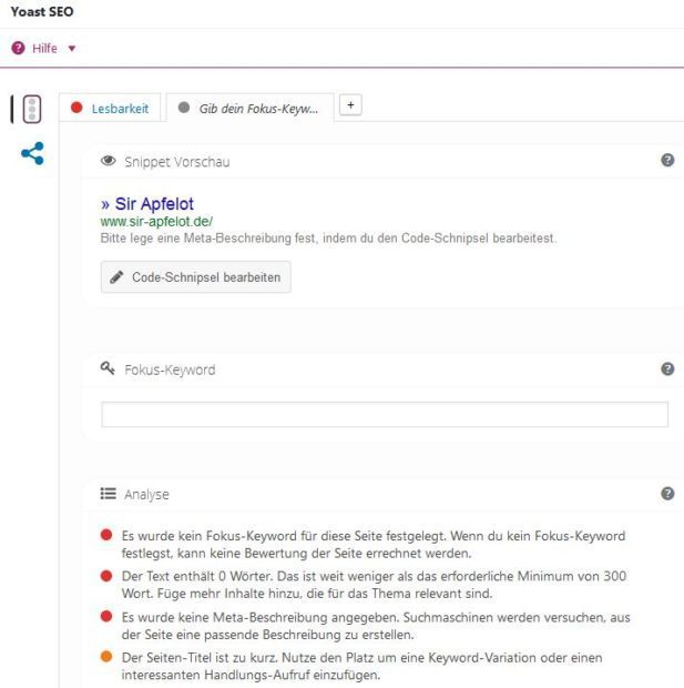 suchmaschinenoptimierung yoast seo wordpress leer