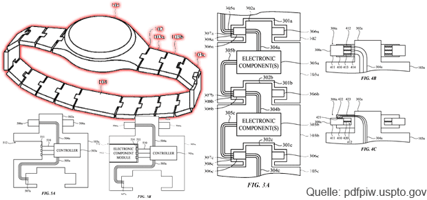 Die Apple Watch Series 3 oder Series 4 könnte mit einem modularen Armband daherkommen. In den einzelnen Gliedern des Bandes können sich elektronische Bauteile, Anschlüsse, Akkus und Sensoren befinden. Das neu zugesprochene Patent bringt Apple einige Möglichkeiten für den Ausbau des Wearable-Sektors.