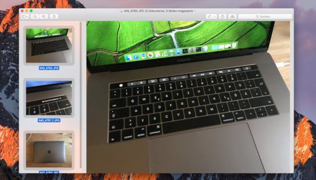 Die Bilder in der Vorschau müssen alle markiert werden: Der Tastaturshortcut CMD + A erfüllt diesen Job.
