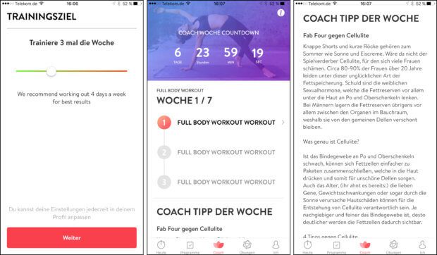 Startet man ein Programm über den Coach, kann man entscheiden, wie oft man pro Woche Yoga machen möchte. Daraufhin wird der Trainingsplan erstellt und man kann sehen, welches "Thema" in welcher Woche ansteht. Zu jedem Thema gibt einem Asana Rebel noch detailiertere Informationen (rechts), wenn es einen interessiert. Ein schönes Konzept für Leute, die auch ihre Ernährung verbessern möchten, um ihr Ziel zu erreichen.