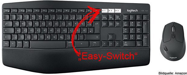 Logitech MK850: Bluetooth Tastatur und Maus mit Easy-Switch Technologie für das Umschalten zwischen bis zu drei Bluetooth -Geräten. Vorteile und Nachteile des Sets findet ihr hier.