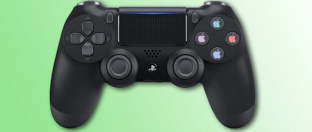 Mit dem PS4 Controller am Mac spielen? Das geht per USB oder Bluetooth. Hier eine Anleitung zum Verbinden von PlayStation 4 Controller und Apple Computer. (Bild: Amazon, Apfel-Montage: Johannes Domke)