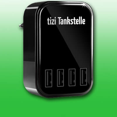 Equinux tizi Tankstelle Eco USB Netzteil, USB Ladegerät, 4 USB Anschlüsse für die Schuko Steckdose, schwarz