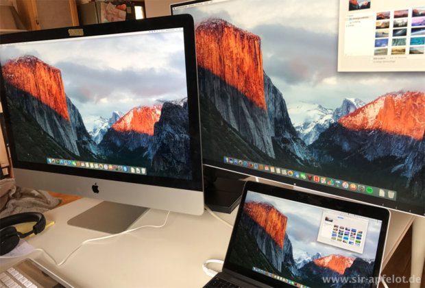 Selbst im direkten Verlgeich mit dem 5K iMac von Apple schlägt sich der Eizo FlexScan wacker. Man kann mit blossem Auge kaum einen Unterschied bei der Farbwiedergabe erkennen.