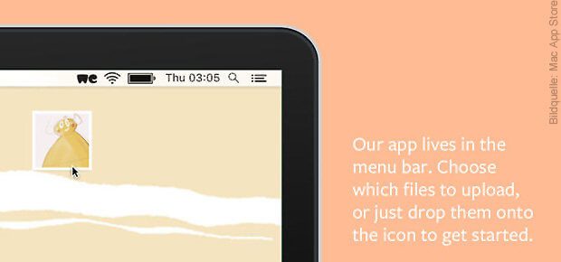 Die WeTransfer App sitzt in der Menüleiste von OS X oder macOS und hilft, große Dateien hochzuladen und einen Downloadlink für E-Mail oder Messenger-Nachricht zu erstellen.