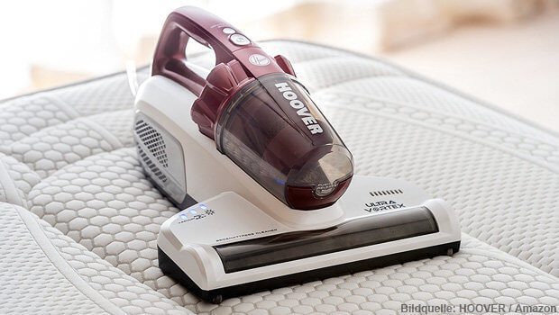 Der HOOVER Ultra Vortex Milben- und Matratzen-Staubsauger entfernt Hausstaubmilben, Hautschuppen, Milbenkot und weiteren Staub aus dem Bett - ideal für Allergiker!