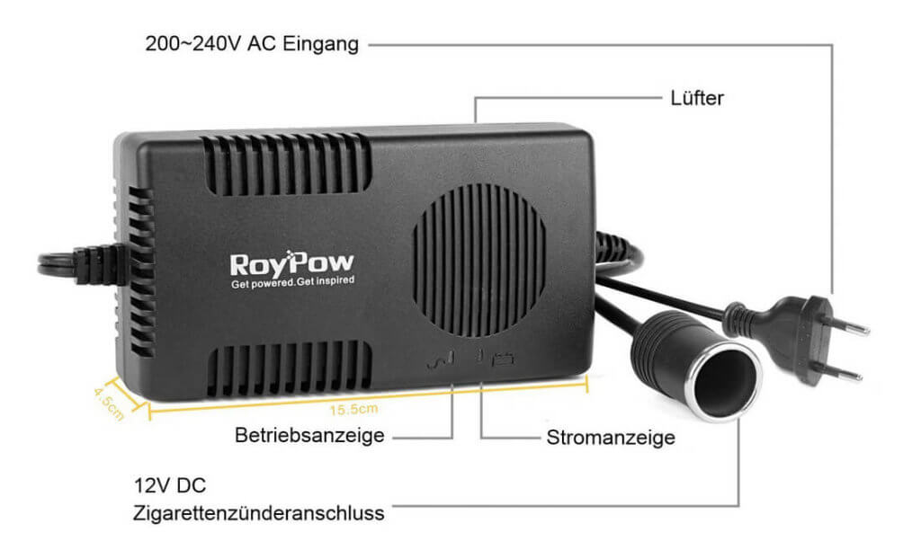 Auf diesem Übersichtsfoto sieht man sowohl die Lüftungsschlitze des Lüfters als auch die LED-Statusanzeigen (Foto: Amazon).