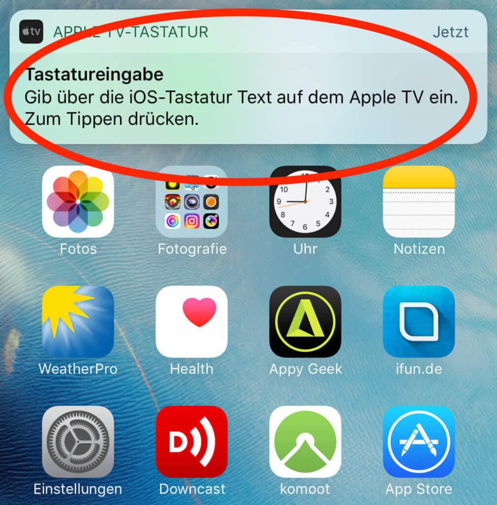 Hinweis auf die Apple-TV Tastatureingabe