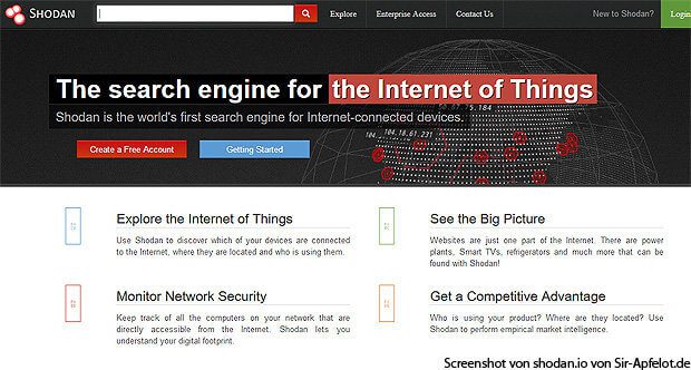 Shodan ist eine Suchmaschine für unsicher ins WLAN eingebundene Smart Devices. Weltweit sollen rund 500 Millionen unsichere IP-Cams und andere Geräte anwählbar sein.