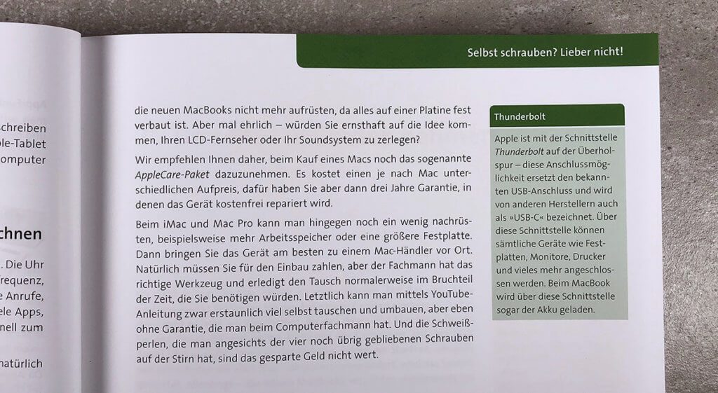 Kleine Infoboxen und Hinweise am Rand informieren kurz und knapp über bestimmte Themen, die zum Haupttext passen.