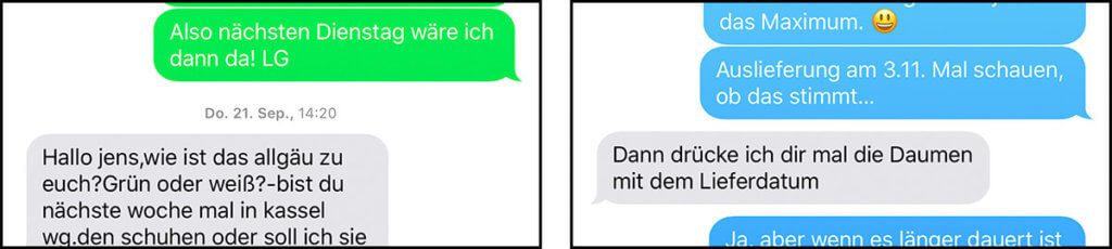 Mit den Farben Grün und Blau werden die SMS-Kurznachrichten von den iMessages unterschieden.