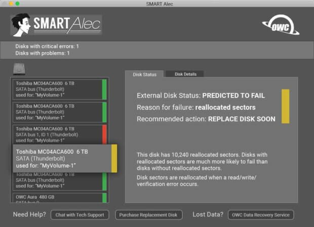 S.M.A.R.T. Festplatte im kritischen Status. Am besten ist hier: Backup machen und Ersatz kaufen...