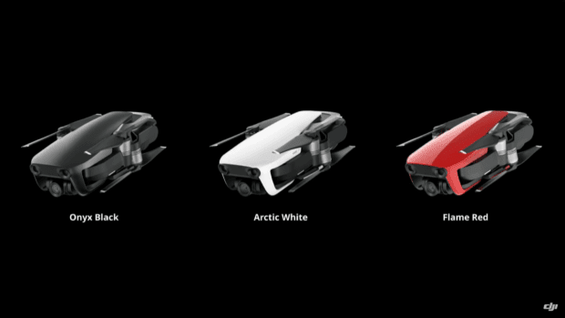 Die DJI Mavic Air in Onyx Black, Arctic White und Flame Red.