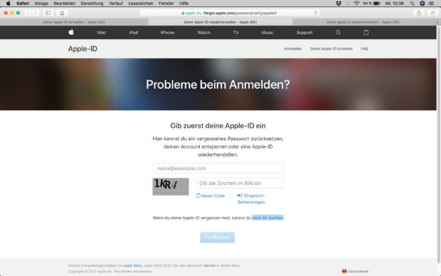 Probleme beim Anmelden? Dann gebt eure Apple ID ein...