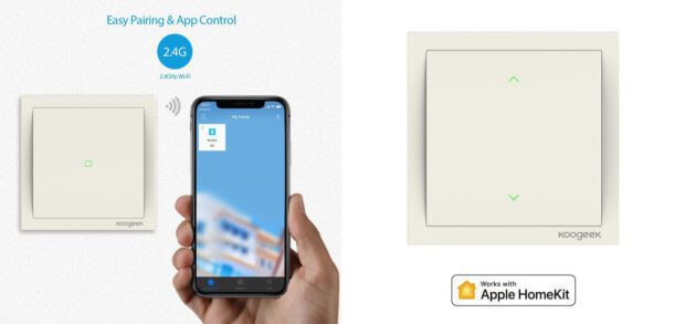 Neue Produkte von Koogeek: WLAN-Lichtschalter und Lichtdimmer fürs Smart Home. Steuerung ist per HomeKit über die Siri-Sprachsteuerung möglich.