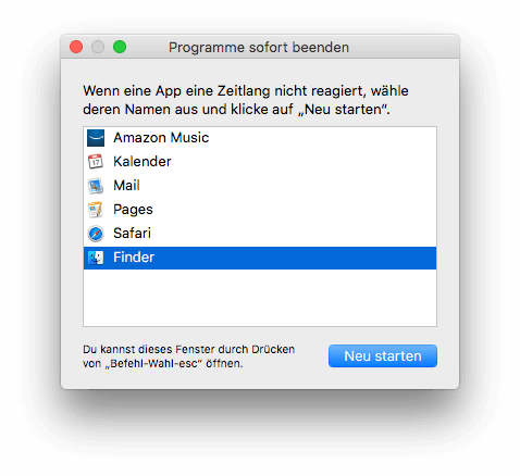 Hilfe am Mac: Den Finder neu starten kann bei nicht verwendbarem Netzwerkspeicher helfen.