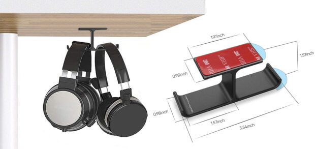 Die APPHOME Kopfhörer-Aufhängung mit 3M Klebestreifen und Schrauben trägt Kopfhörer, Headsets, Kabel und andere Artikel bis zu 5 kg. Praktisches Design und Funktionalität treffen auf kleinen Preis. Bilder: Amazon