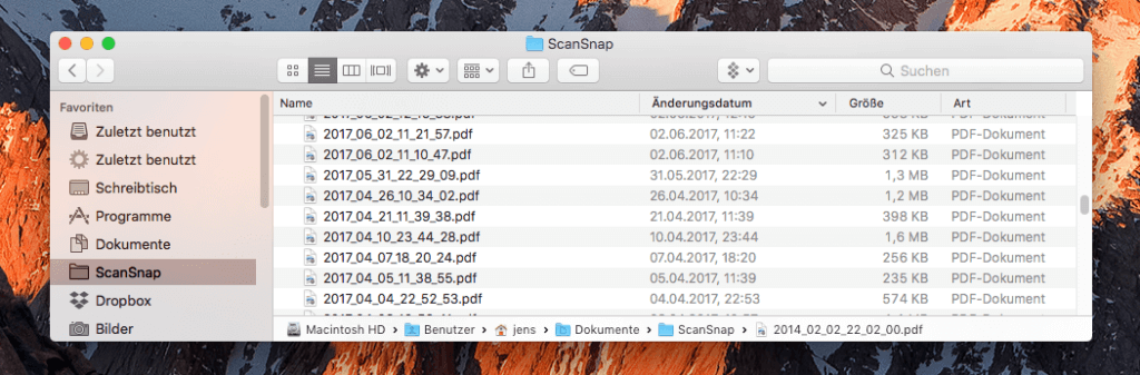 So sieht mein Ordner aus, in dem alle Scans meines Einzugsscanners laden. Etwas wenig aussagekräftig…