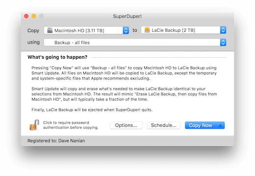 Das Hauptfenster der Backup-App für den Mac, iMac und das MacBook. Eigentlich selbsterklärend.