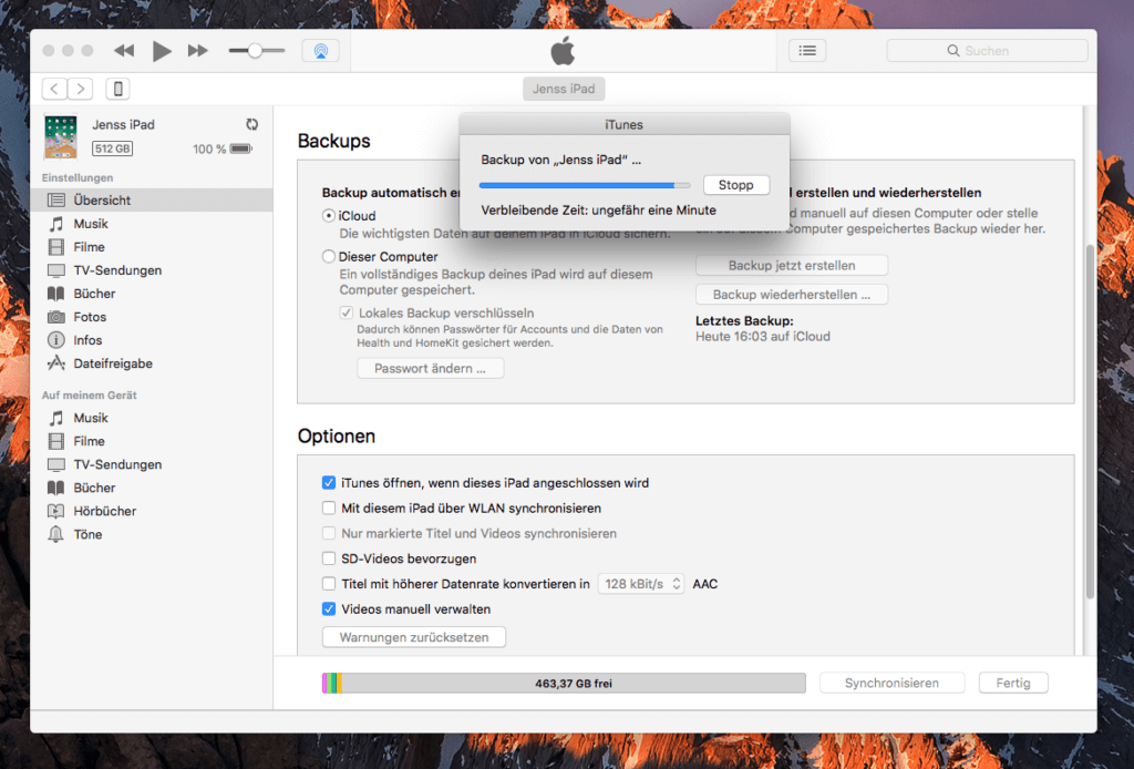 Am Ende konnte ich ein Backup machen. Doch bis dahin habe ich mich mit Hilfe-Anleitungen zum Thema "iTunes am Mac erkennt iPhone oder iPad nicht" herumgeschlagen. Die richtige Lösung für das Problem kam mir dann selber ein.