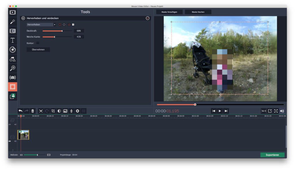 Videobereiche verpixeln, weichzeichnen oder hervorheben - auch das geht mit der App für die Videobearbeitung am Mac.