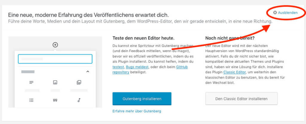 Dashboard-Hinweis auf den neuen Gutenberg-Editor entfernen – so geht es!