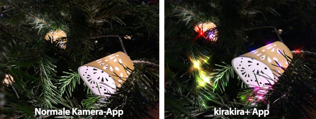 Auch die Nahaufnahme vom Weihnachtsbaum macht mit KiraKira etwas mehr her.