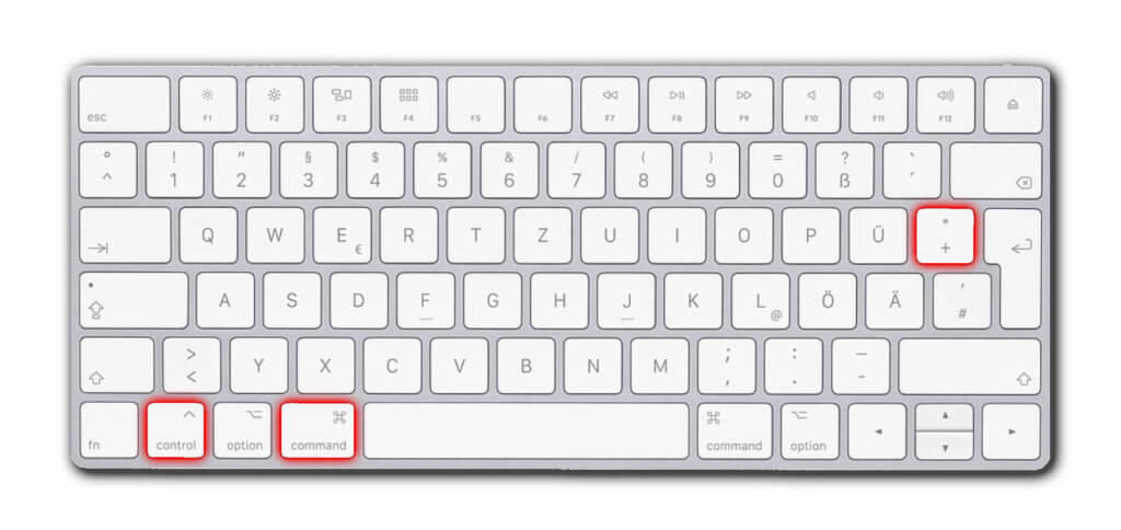 Die Zahlen-Hochstellen-Tastenkombination am Apple Mac sieht so aus.