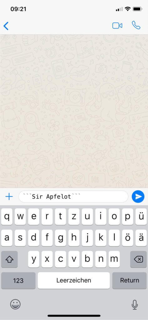 So sieht eine WhatsApp-Nachricht in Monospace-Formatierung aus.