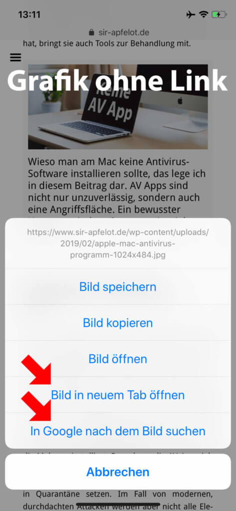 Ihr könnt aber auch "Bild in neuem Tab öffnen", um die Originalgröße anzuzeigen und die URL aus der Adressleiste zu mopsen. Aber das wäre ein Umweg.