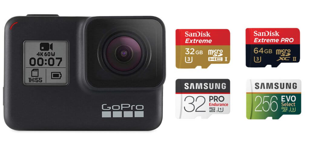 Ob GoPro HERO 7 Black, Silver oder White - welche SD-Karte als Speicherkarte für Foto- und Video-Aufnahmen in der HERO7 kompatibel ist, das erfahrt ihr hier! Bilderquellen: Amazon / GoPro / SanDisk / Samsung