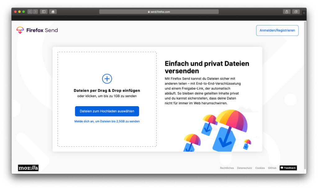 Mit Firefox Send haben die Mozilla-Leute einen Host-Service zum Hochladen von bis zu 2,5 GB geschaffen. Details dazu in diesem Beitrag!