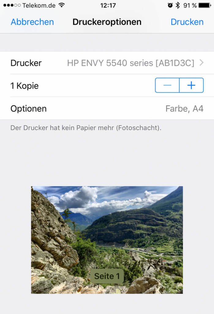 Über AirPrint läßt sich kabellos von jedem iPad oder iPhone aus drucken.