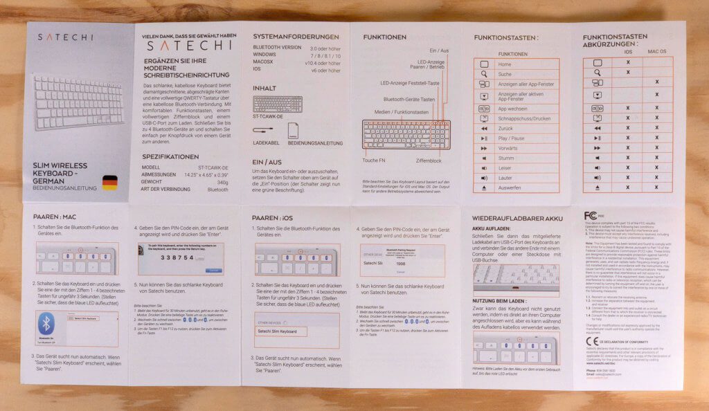 Die Bedienungsanleitung zum Satechi Slim Wireless Keyboard habe ich euch extra-hochauflösend als Datei eingebunden, damit sie euch eventuell runterladen und ausdrucken könnt.