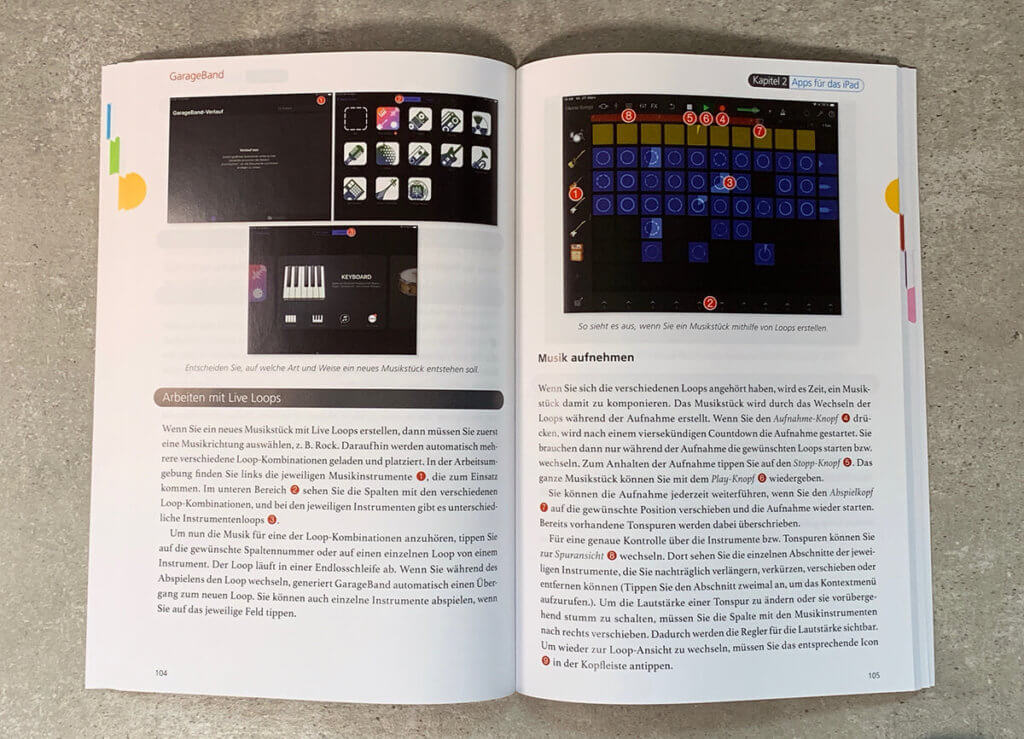 Auch apple-eigene Apps wie GarageBand werden im Buch angeschnitten und kurz mit den wichtigsten Funktionen vorgestellt.