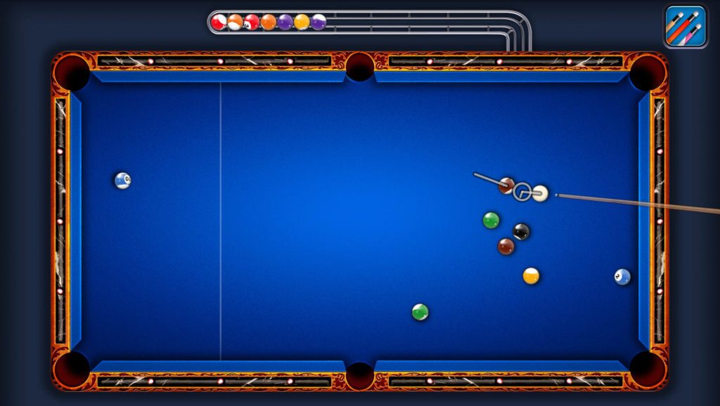 Die Hilfslinien in 8 Ball Pool helfen dabei, einzuschätzen, ob man eine Tasche trifft oder nicht.