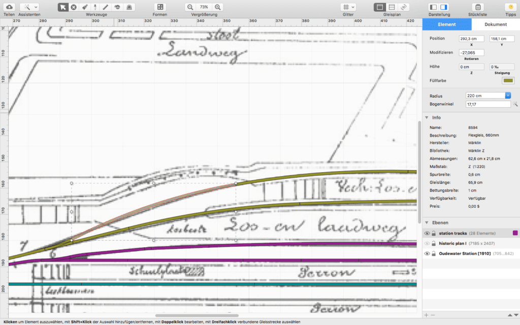 Zeichnungen können als Bild eingefügt und darüber der digitale Gleisplan gelegt werden. In der Version 6.1 kommt nun ein JMRI-Export hinzu, der die Steuerung der Bahnen per Mac ermöglicht.