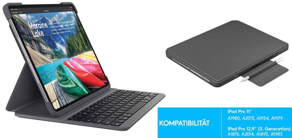 Vorteile und Nachteile aus Logitech Slim Folio Pro Test- und Erfahrungsberichten sowie Amazon-Rezensionen findet ihr hier. Fazit vorab: eine brauchbare iPad Pro Tastatur-Hülle mit Bluetooth, USB-C und Beleuchtung. Bilder: Logitech / Amazon.de