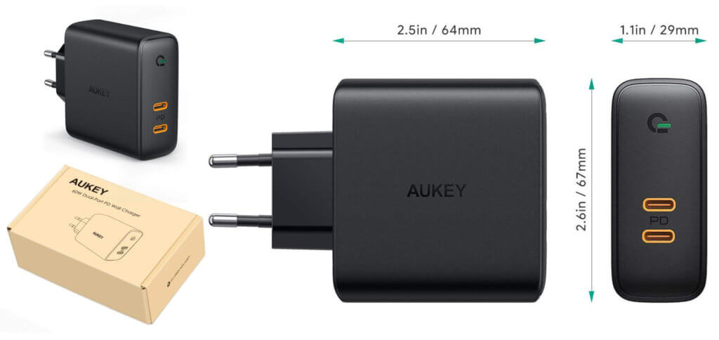 Das AUKEY PA-D5 Ladegerät mit GaN und Power Delivery liefert 60 W bzw. 18 + 45 W – schnelles Aufladen von iPhone, MacBook und Co. sind damit möglich.