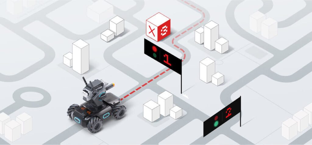 Wege Abfahren, Hindernisse erkennen, Objekte identifizieren, Personen folgen, und vieles mehr. Der per Scratch und Python programmierbare DJI RoboMaster S1 hilft beim Lernen von Programmiersprachen.