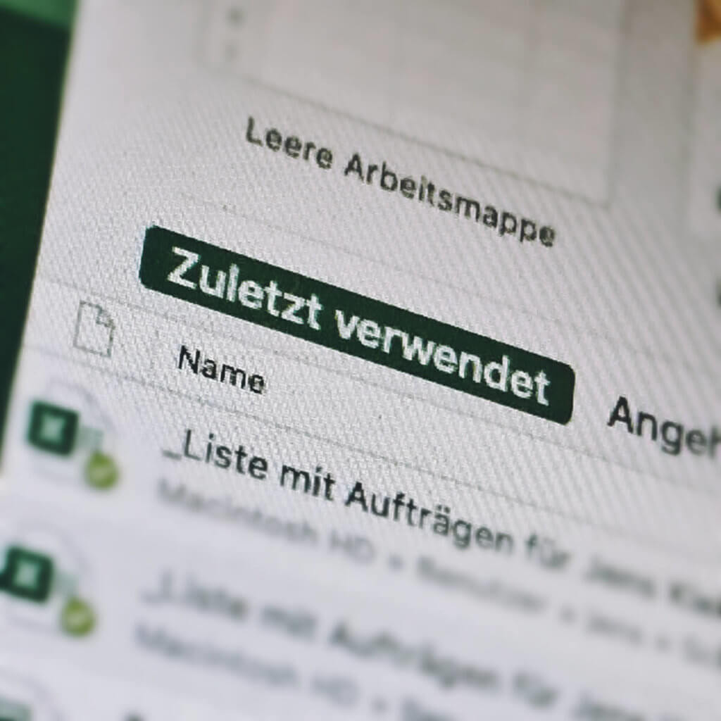 Excel Liste zuletzt verwendet