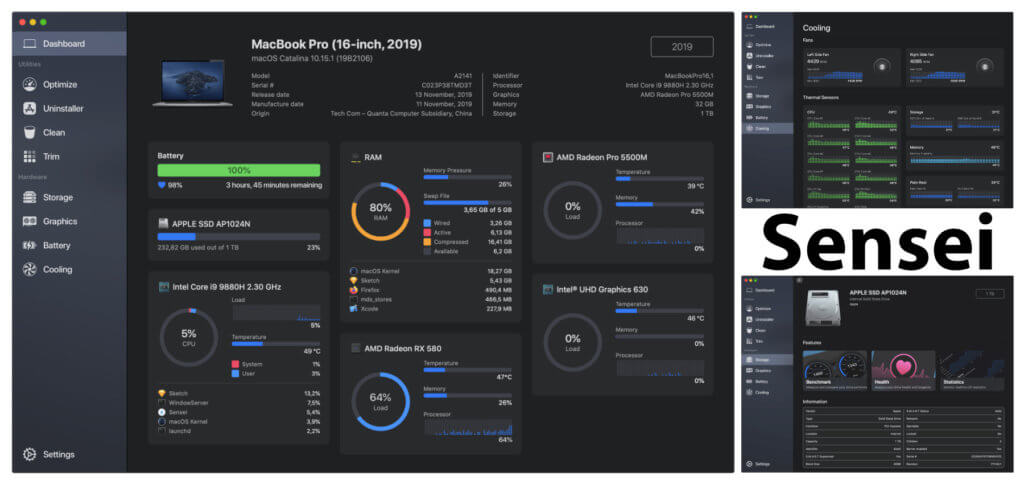 Die Benutzeroberfläche der Sensei App für Apple Mac ist übersichtlich und zielführend. Ein außerordentliches Performance-Tool, das die Vorteile verschiedener Mitbewerber vereint. (Anklicken zum Vergrößern)