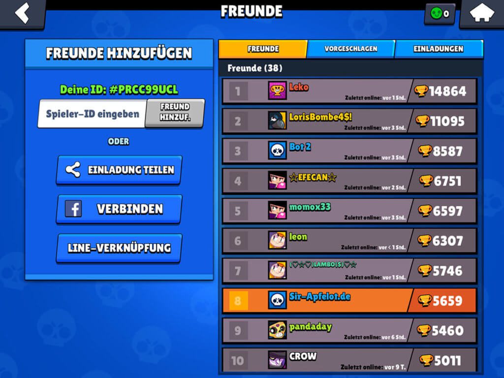 In Brawl Stars kann man sich über die Spieler-ID finden oder über die "Vorgeschlagen"-Liste neue Freunde suchen.