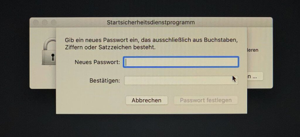 Mit dem EFI-Passwort ist das Booten des Mac über CDs, DVD, USB-Stick und andere Volumes nur möglich, wenn man das Passwort kennt.